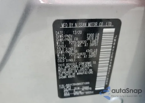 2021 Nissan Armada Sl from USA, damaged, VIN JN8AY2BA8M9371069